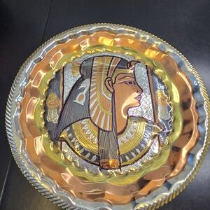 Egyptian Brass Set of 5 Handmade Decorative Plates, Pharaoh Motif, 8-12 Inch
